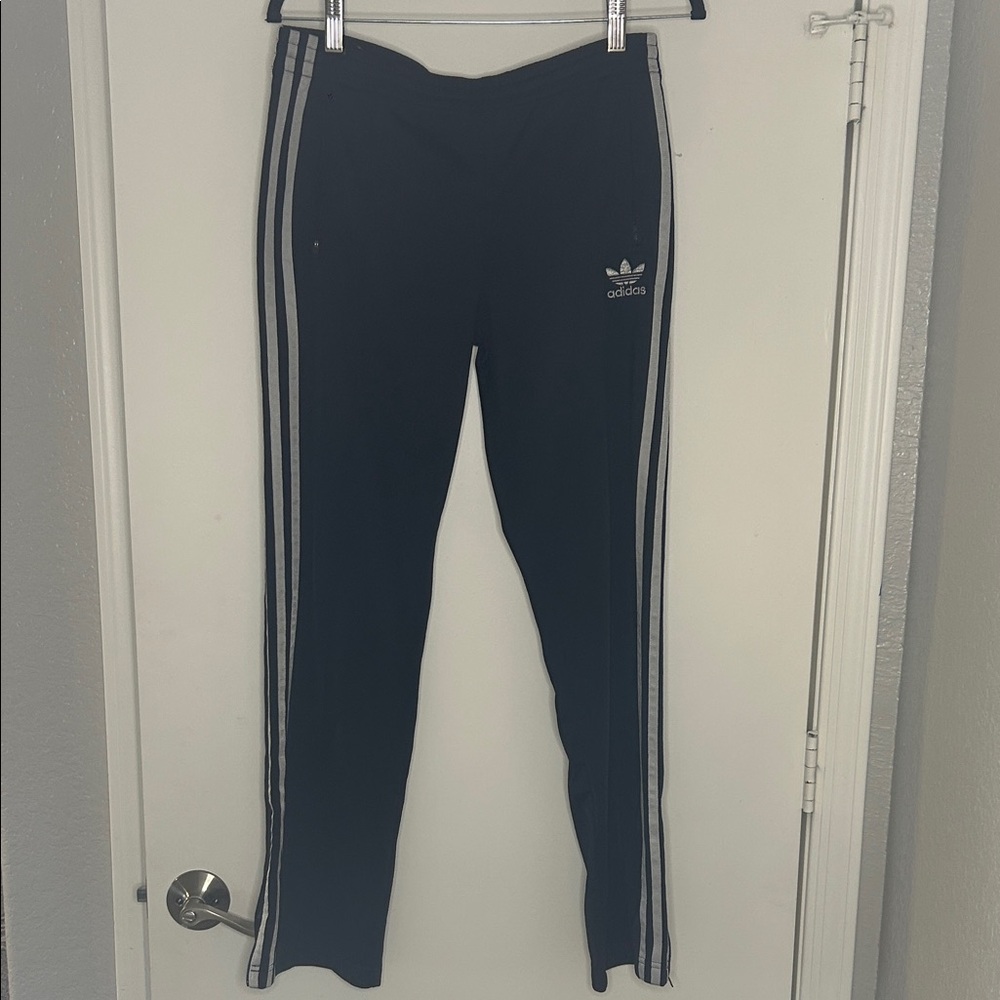 Adidas Black Pants with Silver Stripes Accents